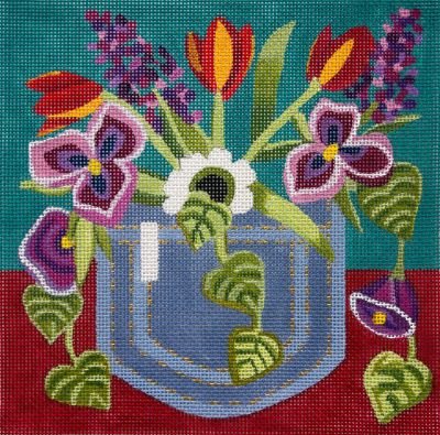 AP4723 FLOWERS IN DENIM POCKET by Alice Peterson