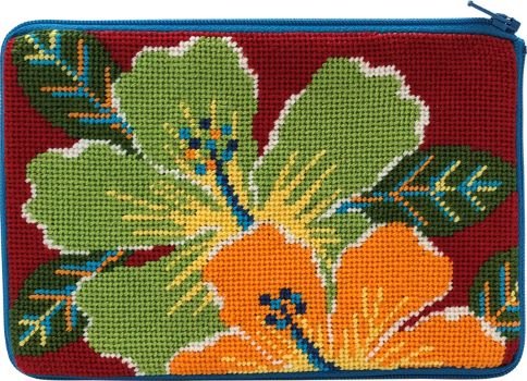APSZ631 BRIGHT HIBISCUS PURSE STITCH 'N ZIP KIT by Alice Peterson