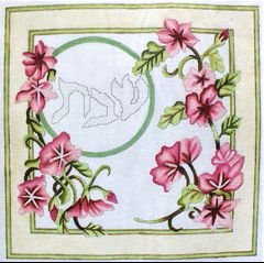 JG175-13 SHABBAT CHALLAH COVER with PINK FUN FLOWERS by Janice Gaynor