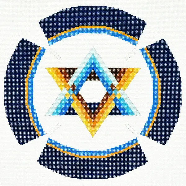 LEEJ174 BLUE GOLD STAR BORDER YARMULKE KEPAH by Lee's Needlearts