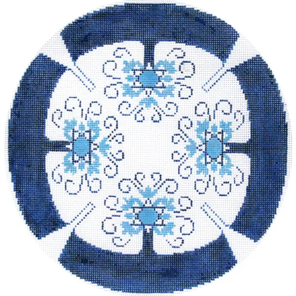 LEEJ222 BLUE STARS ON WHITE YARMULKE KEPAH by Lee's Needlearts