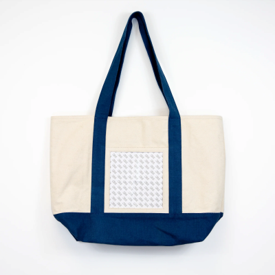 Large Canvas Tote Bag with Insert Self Finishing- Navy Trim