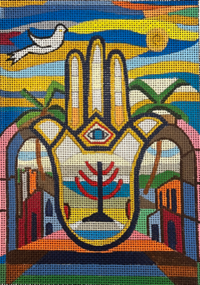 PLD JMMS 109-18 WHITE HAMSA with MENORAH and DOVE by Julie Mar for PLD Designs
