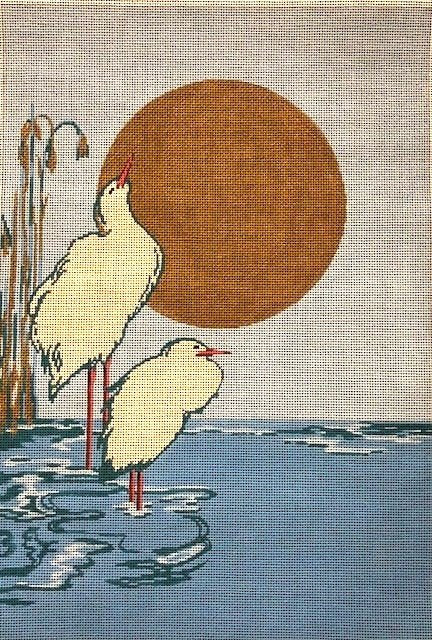 ASIT281 HERONS & GOLD SUN by A Stitch in Time