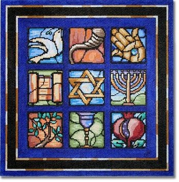 CBKKDSPL22-STAINED GLASS CHALLAH COVER by CBK NEEDLEPOINT