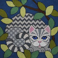 OUT CATTIN' AROUND SILVER TABBY BY JP NEEDLEPOINT - JPA331
