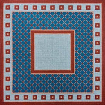 JPTF56 BLUE & RUST GREEK KEY & DIAMONDS TEFILLIN OR PILLOW by JP Needlepoint