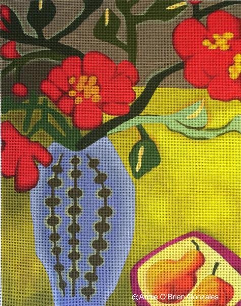 MSAOG134 BLUE VASE WITH PEARS by Annie O'Brien for Melissa Shirley