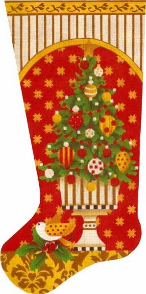 MS1715 GOLDEN STAR TREE CHRISTMAS STOCKING Melissa Shirley Designs