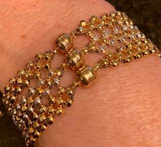 NEW 24K 3 STRAND GOLD AND STERLING SILVER PLATED HAND BEADED BRACELET