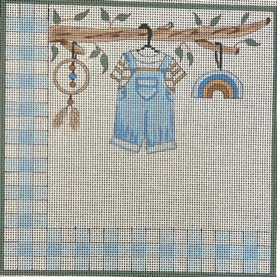 AP3830 BABY BIRTH ANNOUNCEMENT BOY BLUE OVERALLS BY ALICE PETERSON