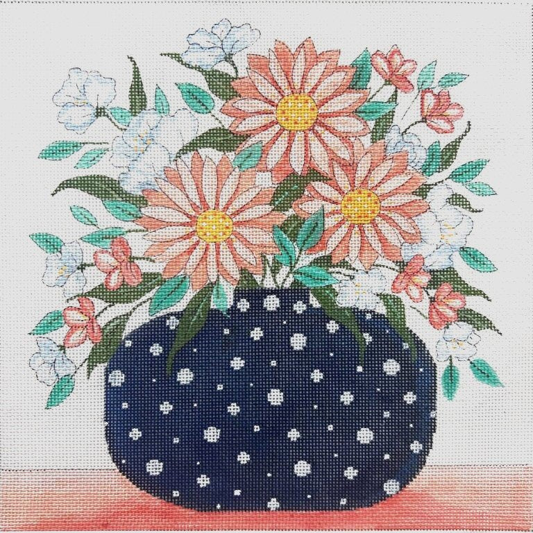 AP4587 PINK DAISIES WITH POLKA DOT VASE by Alice Peterson