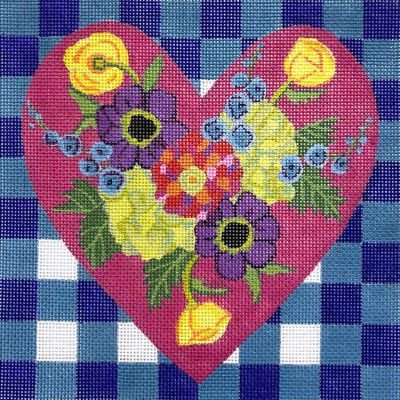 AP4656 BLUE GINGHAM FLORAL HEART by Alice Peterson