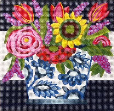 AP4721 BLUE AND WHITE FLORAL POT by Alice Peterson