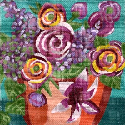 AP4725 FLOWERS WITH TEAL BACKGROUND  by Alice Peterson