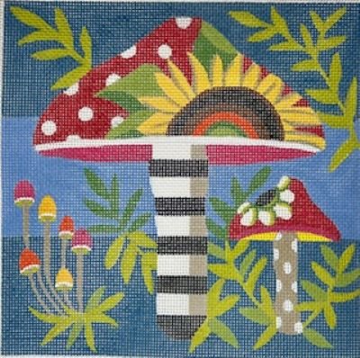 AP4796 SUNFLOWER POLKA DOT MUSHROOMS by Alice Peterson