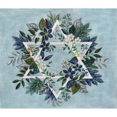 APEA144sg BLUE FLORAL STAR OF DAVID TALLIS OR CHALLAH COVER STITCH GUIDE ONLY