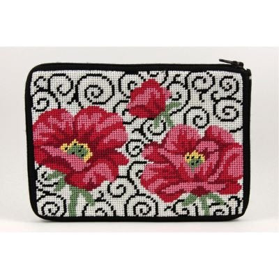 APSZ575 POPPIES ON SWIRLS NEEDLEPOINT PURSE STITCH 'N ZIP KIT by Alice Peterson