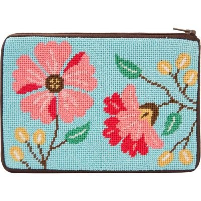 APSZ624 PINK FLOWERS COSMETIC PURSE STITCH 'N ZIP KIT by Alice Peterson