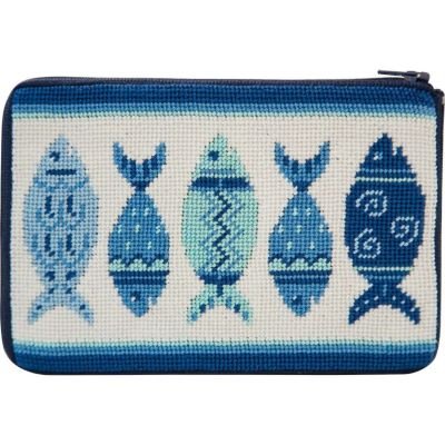 APSZ625 BLUE FISHES COSMETIC PURSE STITCH 'N ZIP KIT by Alice Peterson