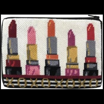 APSZ628 XOXO LIPSTICKS NEEDLEPOINT PURSE STITCH 'N ZIP KIT by Alice Peterson