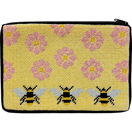 APSZ643 FLOWERS AND BEES COSMETIC PURSE STITCH 'N ZIP KIT by Alice Peterson