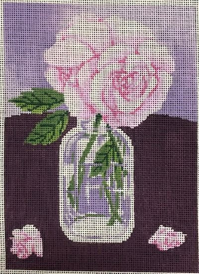 ASIT 441-18 WHITE ROSE IN GLASS VASE by A Stitch in Time 