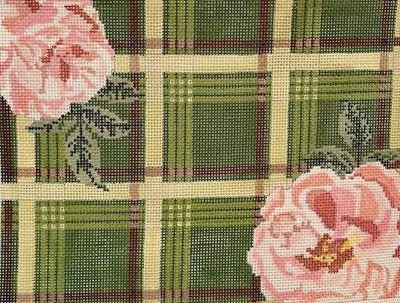BPC23-326-18 GREEN PLAID with FLOWERS by Blueberry Point Canvas