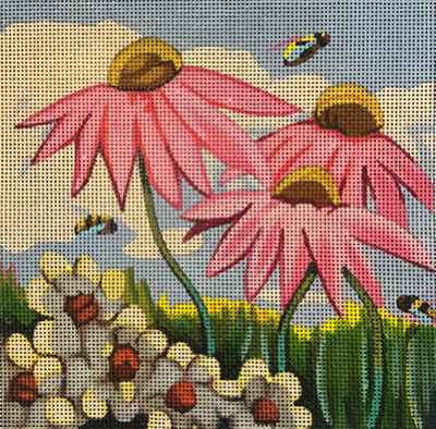 BW460LL-13 FLOWERS AND BEES by Blue Waters Needlepoint