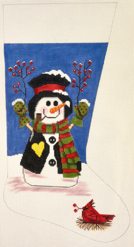 GE685 SNOWMAN WITH CARINDAL STOCKING by Gayla Elliott