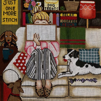 GEP304 Stitching Girl with Dog by Gayla Elliott