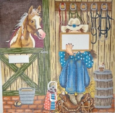 GEP372 STITCHING GIRL with HORSE by Gayla Elliott