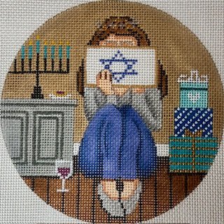 GEPGS197 STITCHING GIRL CHANUKAH ROUND by Gayla Elliott