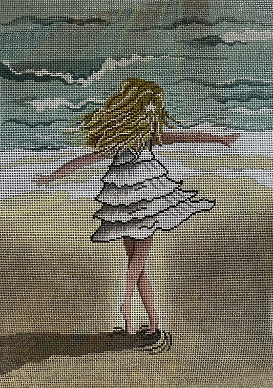PM20019 - LITTLE GIRL SPINS ON THE BEACH by Patti Mann