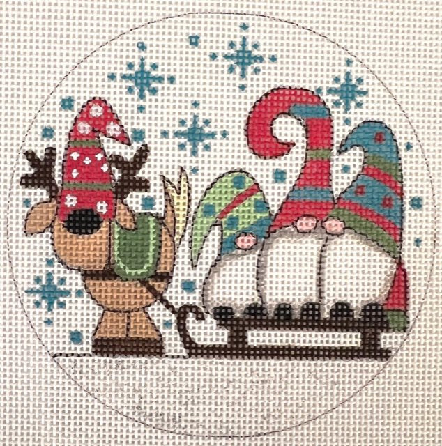 APX421 - GNOMES ON A SLED ORNAMENT by Alice Peterson