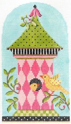 KC-KBH03-18 PINK HARLEQUIN BIRDHOUSE CANVAS ONLY by Kelly Clark