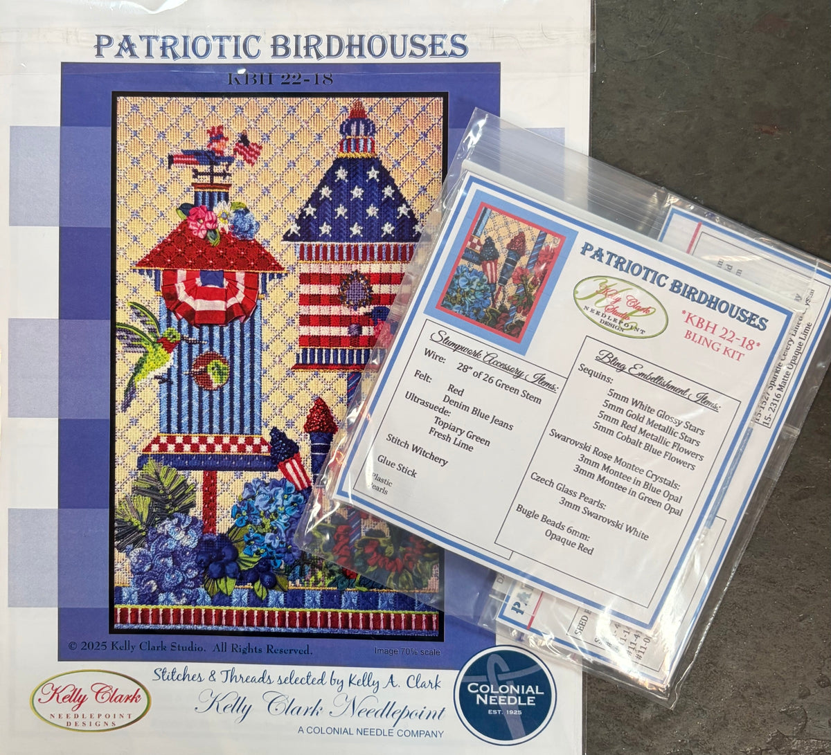 KCKBH22-18 FOURTH OF JULY AMERICAN HOUSE STITCH GUIDE & EMBELLISHMENT THREADS KIT by Kelly Clark