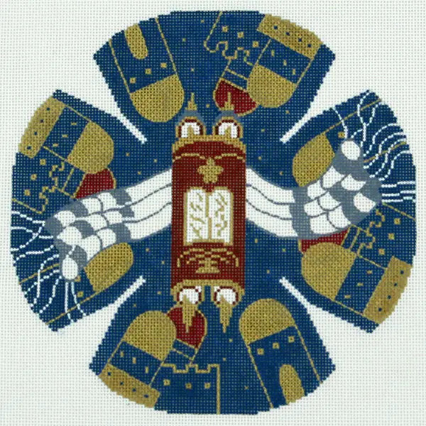 LEEJ204  NAVY JERUSALEM WITH TALLIS AND TORAH YARMULKE KEPAH by Lee's Needlearts