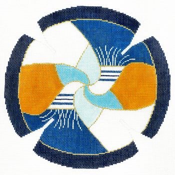 LeeJ176-BLUE GOLD DOVE YARMULKE KEPAH by Lee's Needlearts