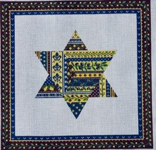 MIN2621P-13 PROVENCAL STAR OF DAVID CHALLAH COVER by Mindy Needlepoin