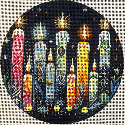 MIN ON6-18 SEVEN CANDLES Round by Mindy Needlepoint