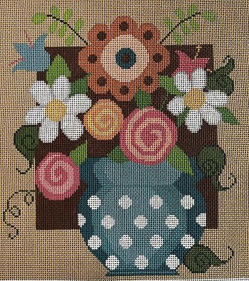 ND311-13 POLKA DOT VASE with FLOWERS by Needle Deeva
