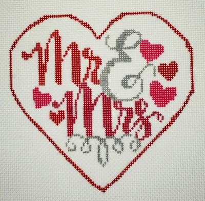 MR & MRS. HEART RED/PINK by OFFICIALLY Needlepoint OFN APWED4RP