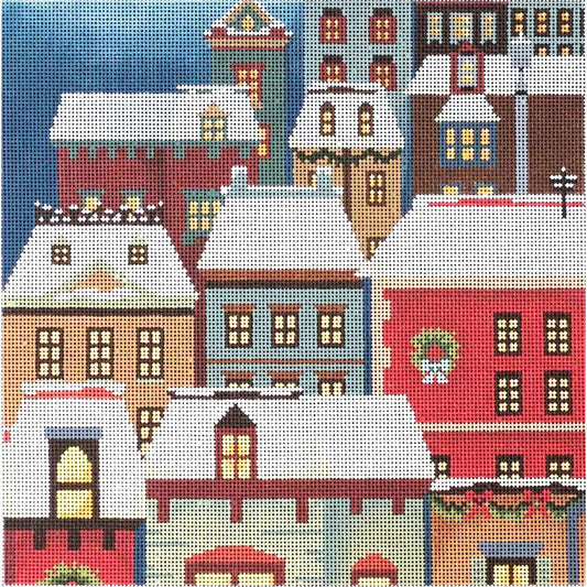 PLD AC013 CHRISTMAS EVE TOWN PILLOW by Abigail Cecile for PLD Designs