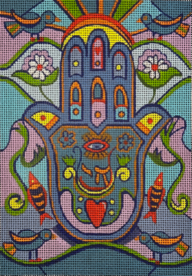 PLD JMMS 108-18 BLUE HAMSA with FISH AND BIRDS by Julie Mar for PLD Designs