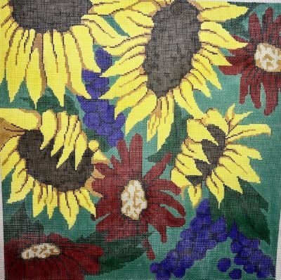 PM 9480 SUNFLOWERS ON GREEN with GRAPES by Patti Mann