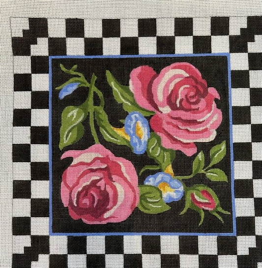 JURC363 Roses with Checkered Border PILLOW OR CHALLAH COVER  by Judi and Co. - copy