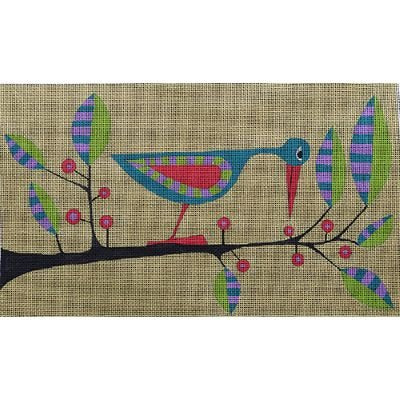 ZE914-18 TEAL BIRD ON BRANCH WITH RIBBON by ZECCA DESIGNS