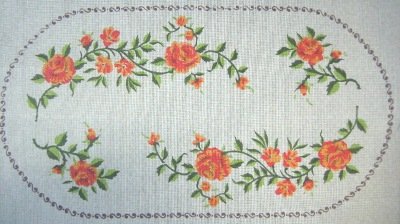 ADAMS107-Orange Roses Oval Table Runner2 Napkins Set
