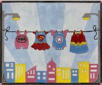 GIRLS SUPERHERO CLOTHESLINE BIRTH ANNOUNCEMENT  STITCH GUIDE ONLY AP3774sg